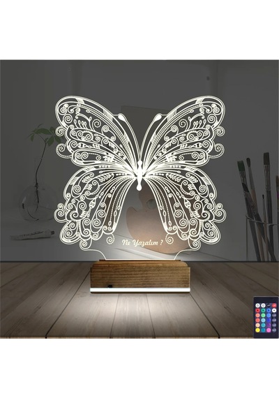 Luvivia Kelebek Kişiye Özel 3d Lamba - Masa Gece Lambası V1 Şeffaf