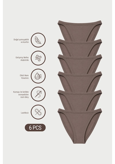 Auw Kadın Yanları İnce Pamuklu Modal Slip Külot 6'lı - Softfit Vizon