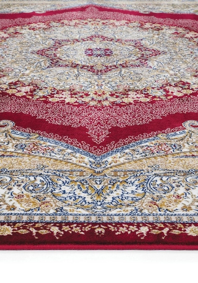 Cool Halı Zerabi Kırmızı Klasik Salon Halısı Çerçeveli Göbekli Parlak Vintage Oturma Odası Halısı