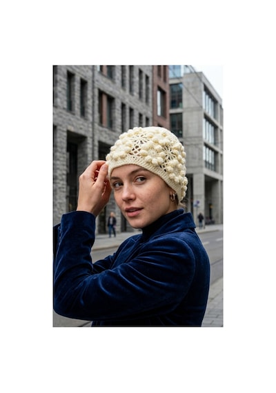 Emybox El Örgüsü Siyah Kadın Bere Tığ İşi Çiçek Motifli Bohem Kışlık Şapka - Vintage Stil Yumuşak Örgü Bere Modeli Limon Sarı