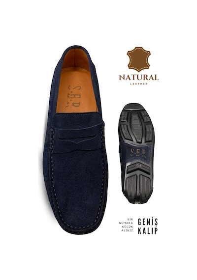 Sermoda Erkek Loafer - Hakiki Deri Rok Loafer Erkek Ayakkabı Süet Lacivert