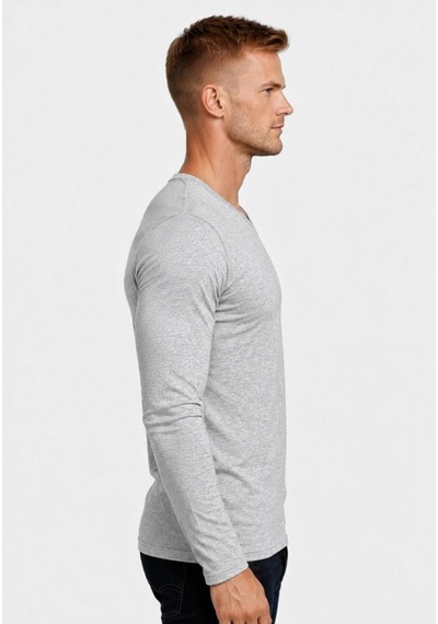 Axxel Erkek Pamuklu Likralı Süprem Uzun Kollu T-shirt-d236 Açık Gri Melanj