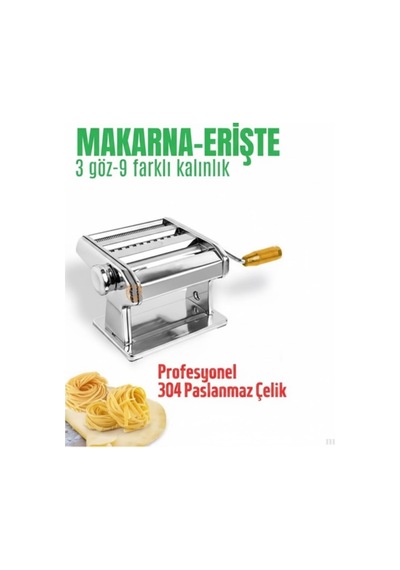 Manuel Erişte Ve Makarna Hamur Açma Makinesi Paslanmaz Çelik Gövde, Tagliatelle Fettuccine Lasagna Kesim, 9 Kade Diğer
