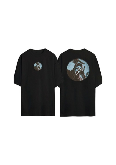 Thewert Unisex Çığlık Maskesi Ön Arka Baskılı Sıyah Oversize T-shirt Siyah