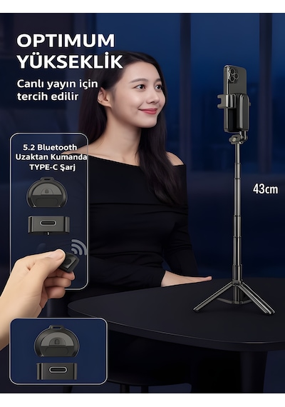 41.5 Cm 360 Ayarlanabilir Bluetooth Kumandalı Kablosuz Tripod Selfie Stick Monopod