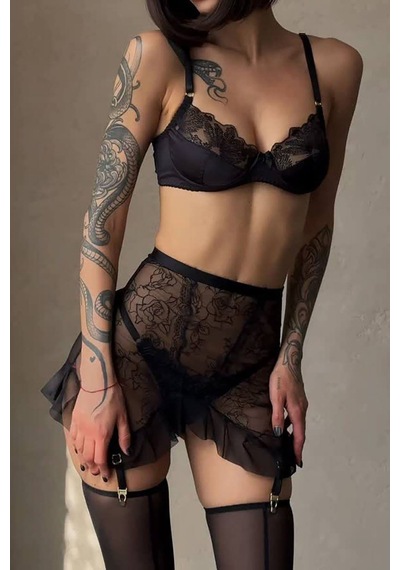 Melissa Dantel Jartiyer Set - Siyah