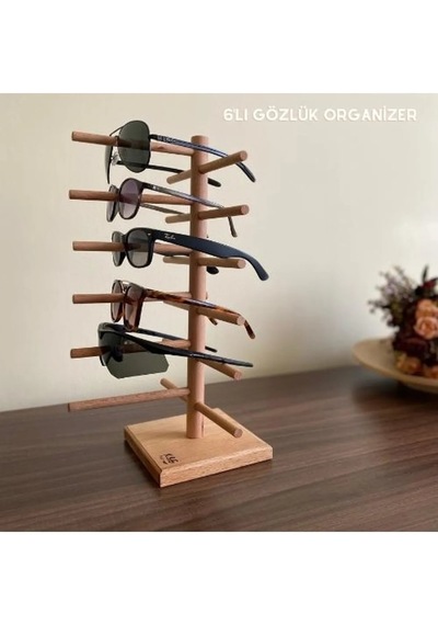 K&g Foot Rest Dekoratif Komple Masif Ahşap, 6lı Gözlük Standı, Gözlük Düzenleyici, Gözlük Organizer Kahverengi
