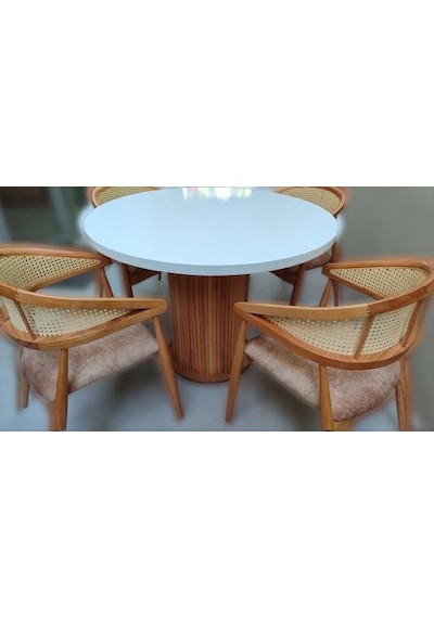 Masa Anıt 100 Cm Hasır Sandalye Takım Model Mdf Tabla Beyaz Renk El Yapım
