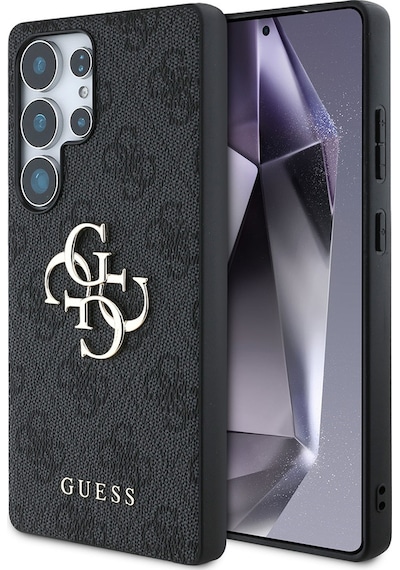 Galaxy Uyumlu S25 Ultra Kılıf Guess Lisanslı Pu Deri 4g Desenli Metal Büyük 4g Ve Yazı Logolu Kapak Siyah