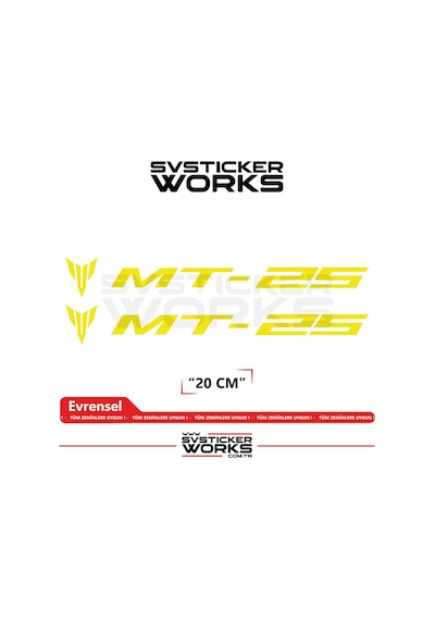Yamaha Mt-25 Uyumlu Yazı Sticker Yüksek Kalite Özel Kesim Folyo 2'li Set Sarı