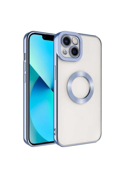 Apple Uyumlu iPhone 14 Kılıf Kamera Korumalı Logo Gösteren Zore Omega Kapak Mavi Açık