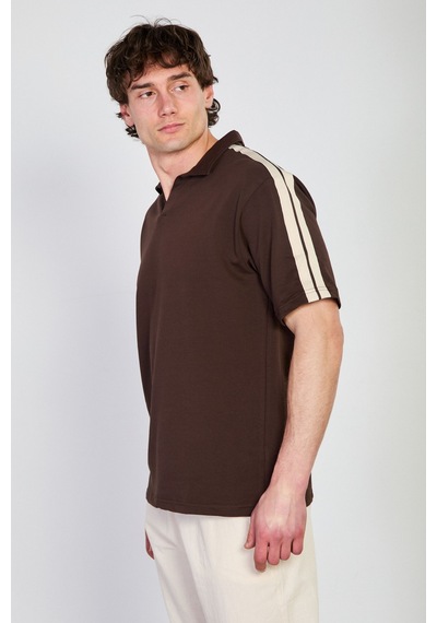 Barrels And Oıl Erkek Omzu Biye Detaylı Polo Yaka T-shirt - Kahve Kahve