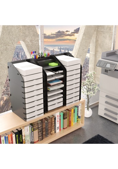 Design Otto Tower Masaüstü Organizer 10 Kat A4 Evrak Rafı 6 Renk Ceviz