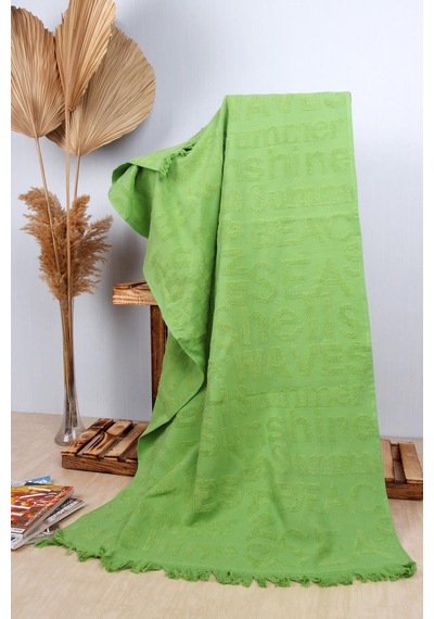 %100 Pamuk 70x150 Yazı Jakarlı Plaj Havlusu
