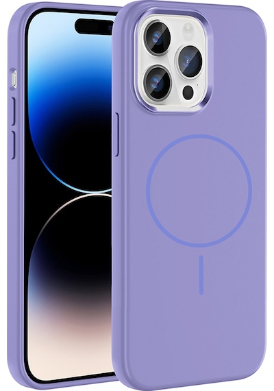 Apple Uyumlu iPhone 14 Pro Max Kılıf M-safe Şarj Özellikli Metal Kamera Çerçeveli Zore Edi Silikon Kapak Lila