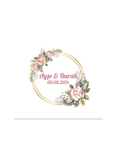 Çam Yapraklı Ve Çiçekli Kare Etiket Kına Nişan Düğün 3x3 Cm Özel Etiket / 50 Adet Sticker Beyaz