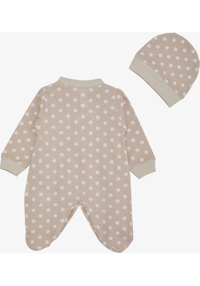 Breeze Erkek Bebek Patikli Tulum Çizgili Puantiye Desenli 0-6 Ay, Bej-bej Bej