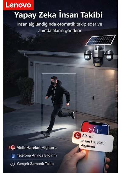 W11c-z 3 Lensli 4g Sım Kartlı 360 Ptz Solar Güvenlik Kamerası Güneş Panelli Gece Görüşlü Dış Mekan