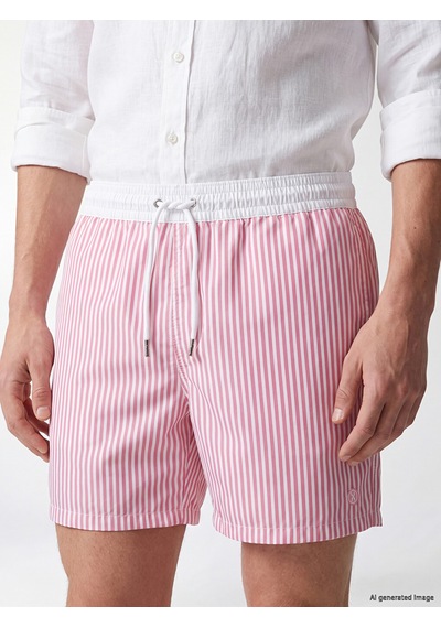 Lcw Swımwear Pembe Kısa Boy Çizgili Erkek Deniz Şortu
