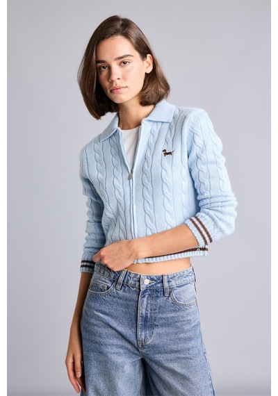 Defacto Regular Fit Polo Yaka Saç Örgü Fermuarlı Hırka H2148ax26aube455 Mavi-be455