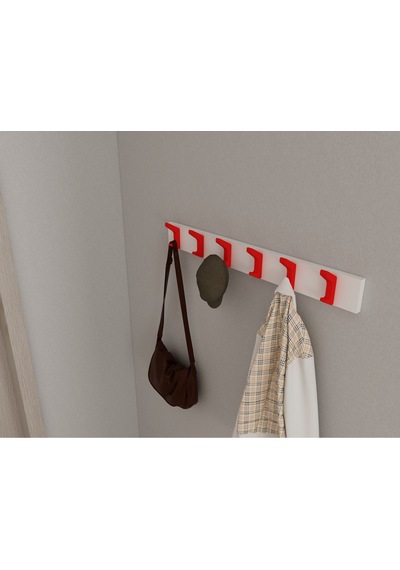 Hepsi3boyutlu Modern Duvar & Kapı Kanca Askılık - 6 Adet Kırmızı Kanca Askılık - Model No : 2 Kırmızı