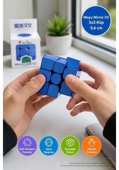 Moyu Aynalı Küp Mirror Cube V2 3x3 Mavi Şekil Değiştiren Zeka Bulmacası 5,6x5,6x5,6 Cm