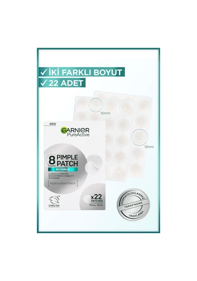 2'li Garnier 8 Saat Görünmez Cilt Kusurları Görünümü Karşıtı Bant Pimple Patch 22 Adet pktpimplepatchciltbant-10639