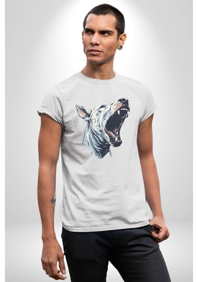 Bull Terier Köpek Havlama Unisex Unisex Beyaz Organik Baskılı T-shirt Penye Yüksek Kalite Beyaz
