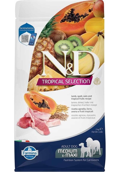 N&D Tropical Selection Düşük Tahıllı Kuzulu Tropikal Meyveli Orta Büyük Irk Yetişkin Köpek Maması 2 KG