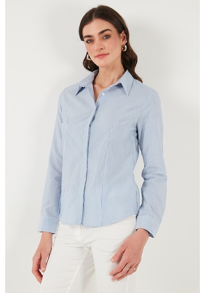 Lela Pamuklu Slim Fit Klasik Yaka Bayan Gömlek 6777423 Mavi