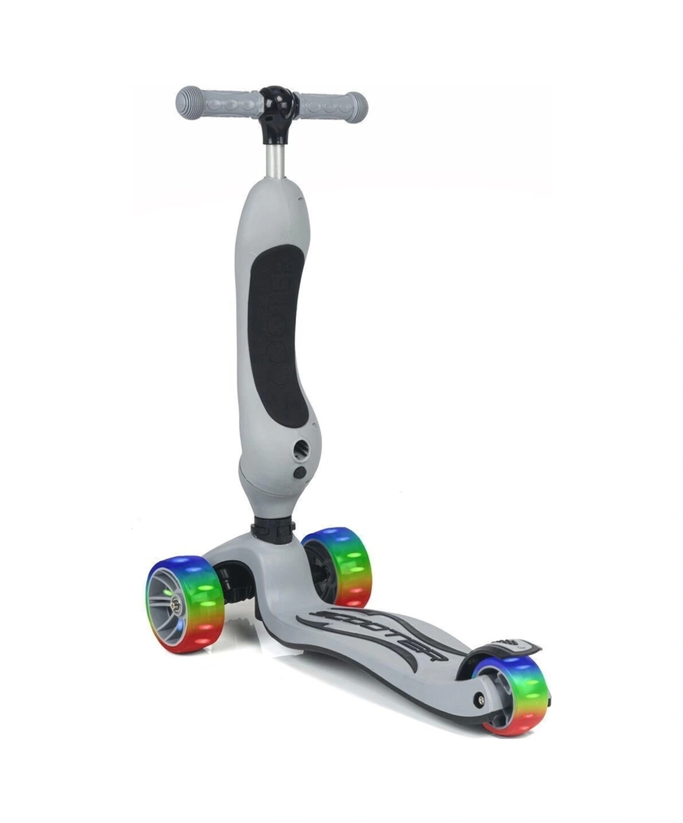 Smart Oturaklı Çocuk Scooter 3 Tekerlekli Led Işıklı Scooter Yükseklik Ayarlı - Gri Gri