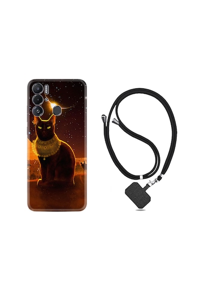 Tecno Pova Neo Kılıf İpli Boyun Askılı Desenli Silikon Kraliçe Kedi 1873