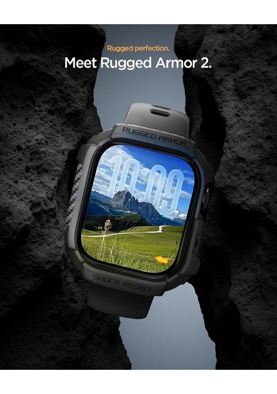 Apple Watch 46mm Seri 11/10 İle Uyumlu Kılıf Rugged Armor 2 Matte Black - Acs10499 Çok Renkli