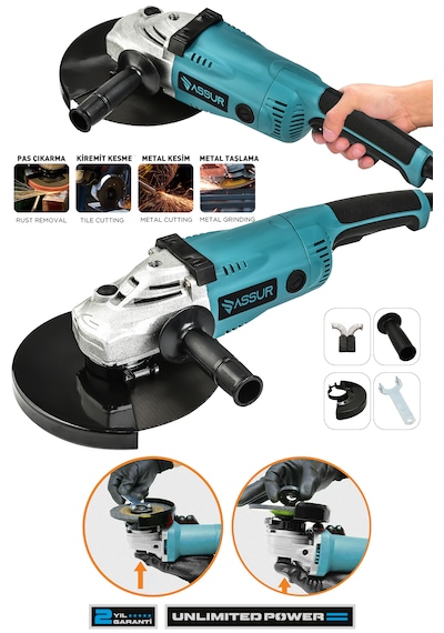 Assur ASR329 2200 W Metal Şanzıman 230 MM Büyük Spiral Taşlama