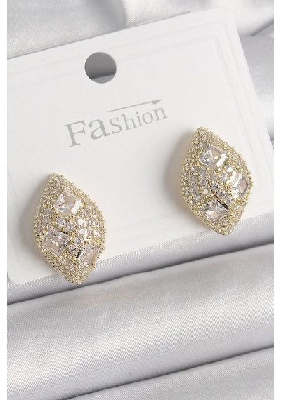 Pirinç Gold Renk Zirkon Taş İşlemeli Damla Model Kadın Küpe Eb-53-vice/ 1395 3837 Çok Renkli