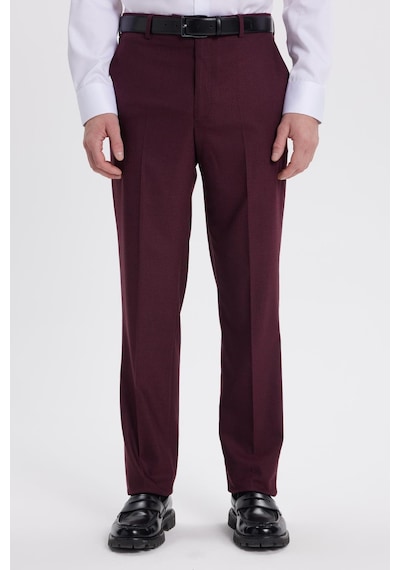 Tudors Erkek Slim Fit Sivri Yaka Çizgili Kapaklı Cepli Bordo Takım Elbise-41959 Bordo