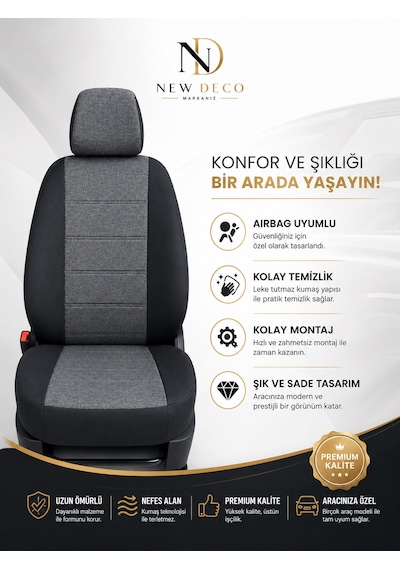 Renault Clio 2 Uyumlu Oto Koltuk Kılıfı Tam Set Airbag Uyumlu 4 Mevsim Cotfit Serisi