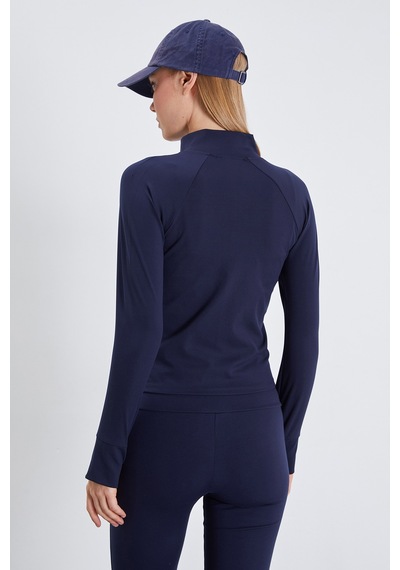 Fullamoda Parmak Geçirmeli Dalgıç Kumaş Slim Fit Ceket Lacivert