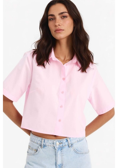 Defacto Regular Fit Gömlek Yaka Poplin Kısa Kollu Gömlek F8580ax25smpn205 Pembe