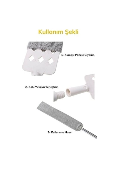 1 Yedekli Mikrofiber Başlıklı Girintili Yüzey Dip Köşe Raf Temizleme Mopu Toz Alma Fırçası