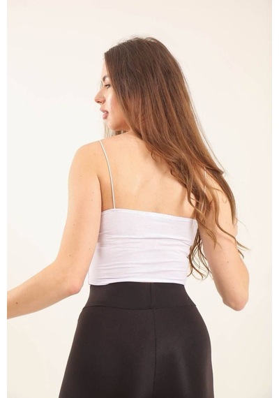 Balenbi Kadın Basic Ip Askılı Penye Crop Body 1066 Beyaz