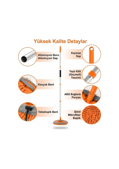 Teleskopik Saplı Oto Yıkama Mop Seti Çizmez Mikrofiber- Schön Weiter