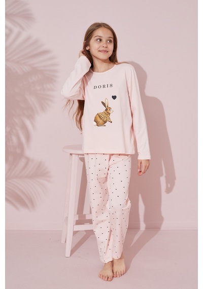 Siyah İnci Pamuklu Örme Pijama Takım 24241099 Somon