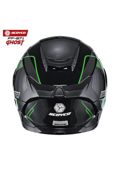 Scoyco FF871 Ghost Güneş Vizörlü Kapalı Kask Parlak Siyah - Yeşil