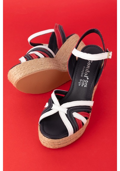 Gondol Kadın Hakiki Deri Dolgu Topuk Platform Sandalet Ell.4389 Tommy