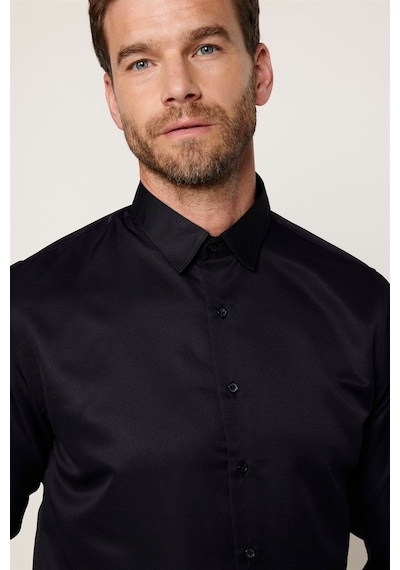 Tudors Slim Fit Uzun Kollu Kolay Ütü Teri Emen Nefes Alan Doku Kravatlık Dört Mevsim Erkek Gömlek Siyah