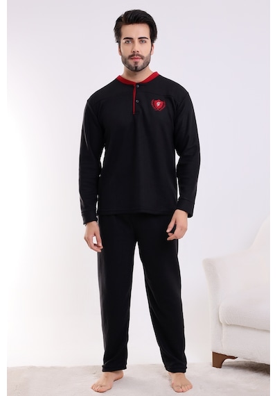 Wordex Flkn 7202 Polar Kışlık Erkek Ev Pijama Takımı Uyku Takımı Siyah