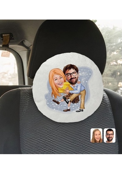 Kişiye Özel Sevgililer Karikatürlü Yuvarlak Dekoratif Kırlent Yas (527061818)