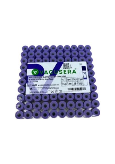 Vacusera Vakumlu K2 Edtalı Tüp 2 Ml Mor Kapak 100 Lü Paket