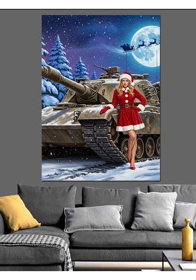 Ahşap Tablo Karda Tank Ve Kadın
